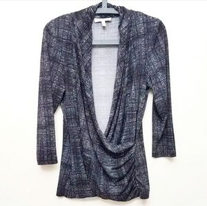 Chause Black & White Faux Wrap Shirt